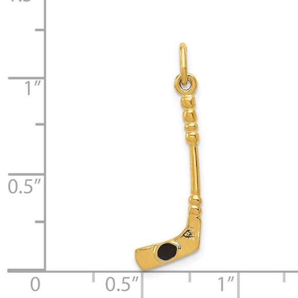 14k Yellow Gold 3D Hockey Stick With Enamel Charm